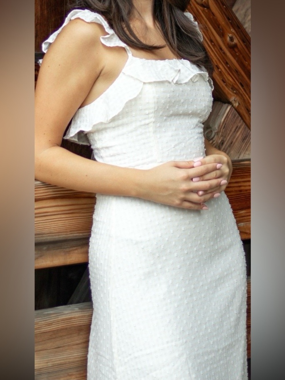 Lulu's light cream Textured Ruffle Midi Dress